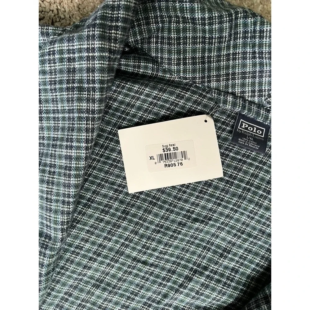 NWT‎ Vintage Ralph Lauren Polo Robe Mens Blue Check Plaid Logo Pony Size L/XL